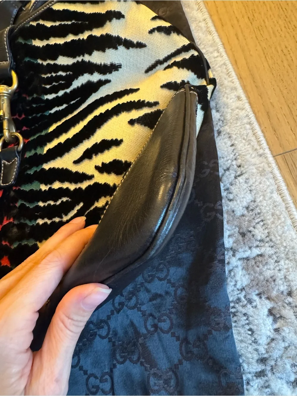 Gucci Black & White Zebra-Print Jackie Shoulder Hobo with Gold Hardware